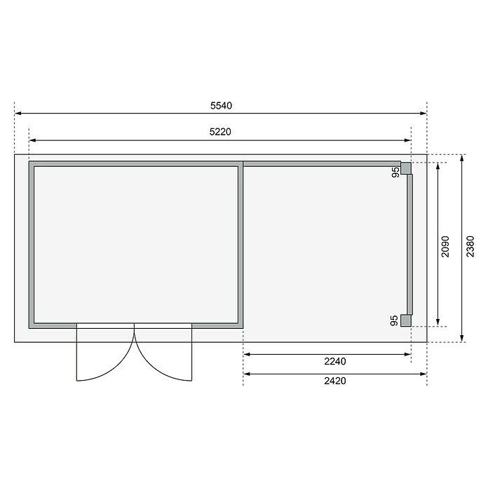 Karibu Gartenhaus Kerko 4 (Außenmaß inkl. Dachüberstand (B x T): 554 x 238 cm, Holz, Terragrau, Mit Seitendach und Rückwand) | BAUHAUS