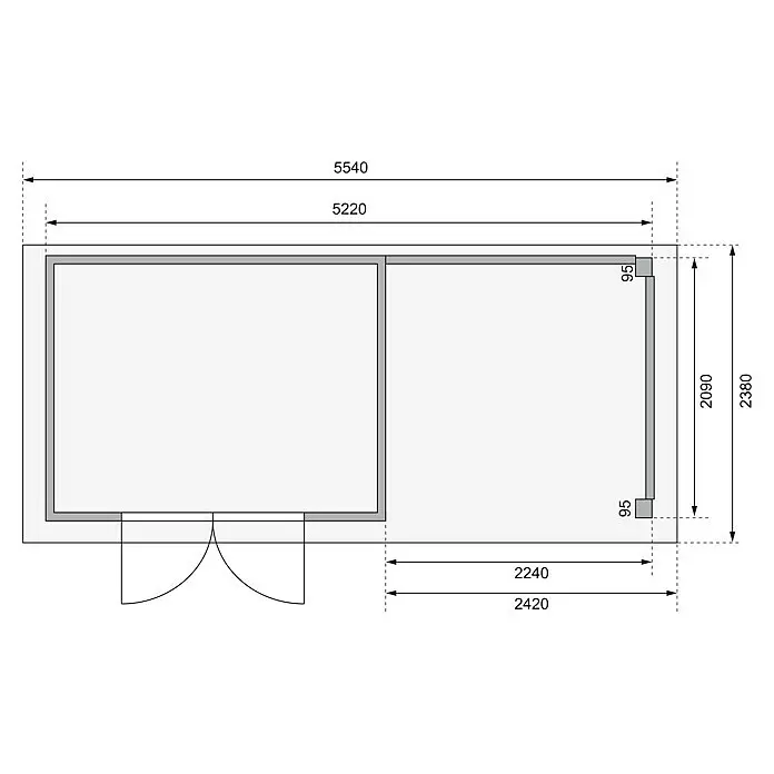 Karibu Gartenhaus Kerko 4Außenmaß inkl. Dachüberstand (B x T): 554 x 238 cm, Holz, Natur, Mit Seitendach