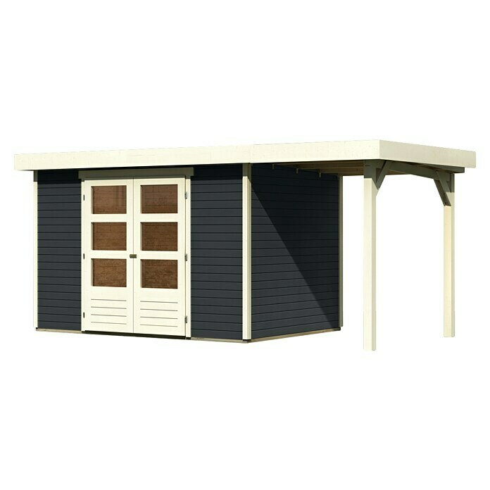 Karibu Gartenhaus Askola 4 (Außenmaß inkl. Dachüberstand (B x T): 485 x 238 cm, Holz, Anthrazit, Mit Seitendach)