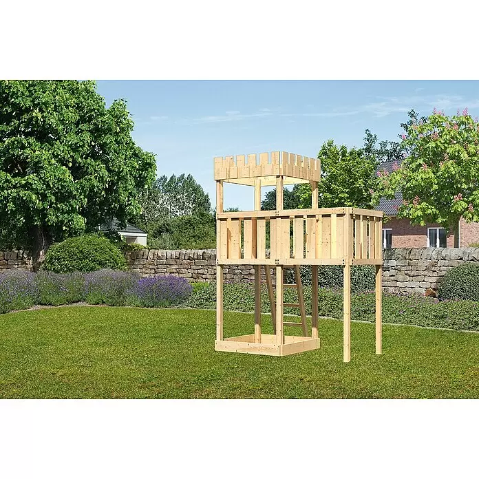 Karibu Kinderspielturm Ritterburg Löwenherz Set 6 - L x B x H: 107 x 214 x 259,5 cm, Natur - Stimmungsaufnahme