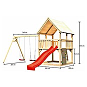 Karibu Kinderspielturm Luis Set 25 (L x B x H: 264 x 440 x 345 cm, Natur/Rot) | BAUHAUS