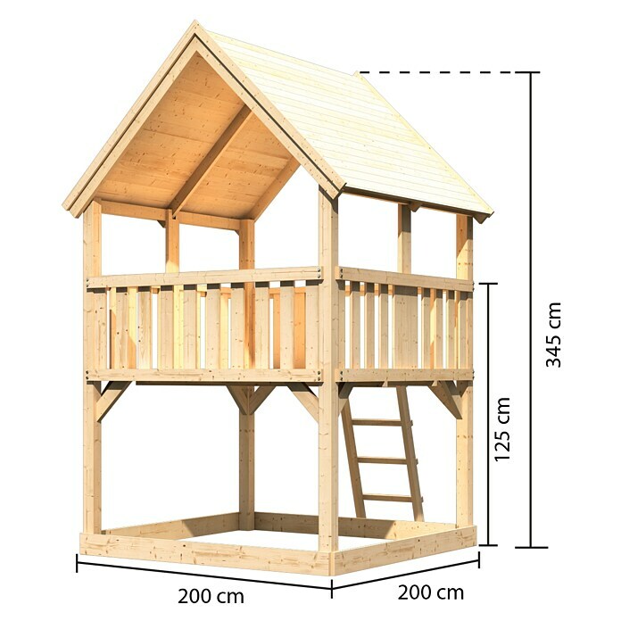 Karibu Kinderspielturm Luis Set 1 (L x B x H: 200 x 200 x 345 cm, Inklusive Holzleiter) | BAUHAUS