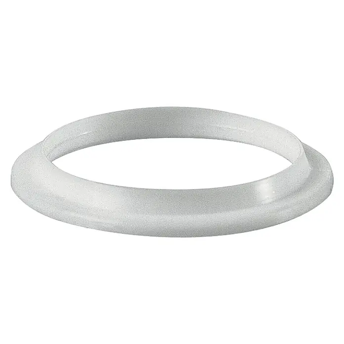 Junta cónica para radiador - 1 ", 5 ud. - Primer plano de un anillo de sellado blanco. El artículo tiene un borde elevado en los bordes exteriores; la forma se asemeja a una rosquilla plana.