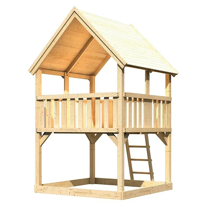 Karibu Kinderspielturm Luis Set 1 - L x B x H: 200 x 200 x 345 cm, Leiter - Holzspielhaus mit Leiter für Kinder. Das Haus ist aus Holz gefertigt und verfügt über eine Leiter zum Aufsteigen.