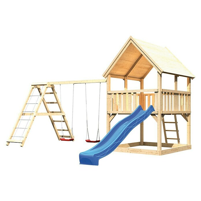 Karibu Kinderspielturm Luis Set 10 (L x B x H: 264 x 508 x 345 cm, Natur/Blau) | BAUHAUS