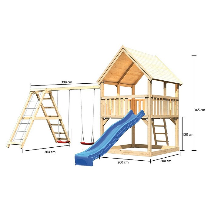 Karibu Kinderspielturm Luis Set 10 (L x B x H: 264 x 508 x 345 cm, Natur/Blau) | BAUHAUS