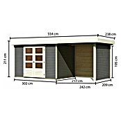 Karibu Gartenhaus Askola 4 (Außenmaß inkl. Dachüberstand (B x T): 554 x 238 cm, Holz, Terragrau, Mit Seitendach, Rück- und Seitenwand) | BAUHAUS