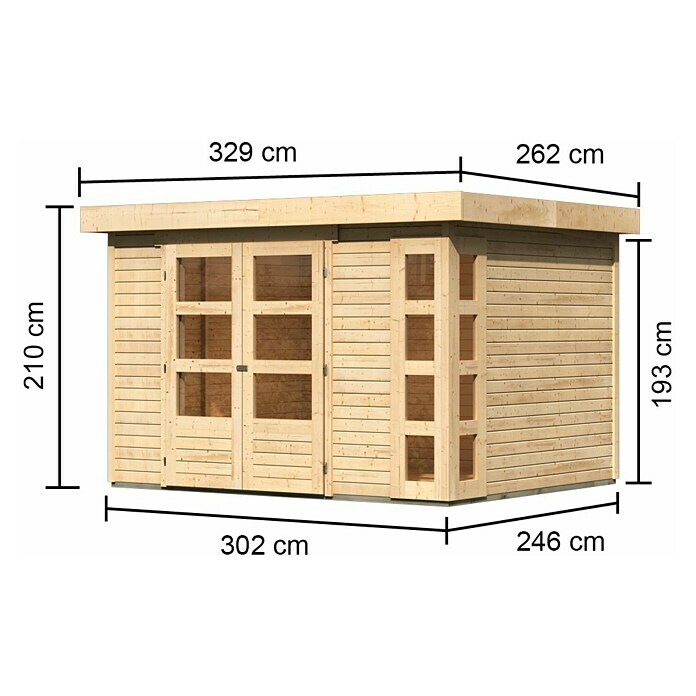 Karibu Gartenhaus T): x Dachüberstand x BAUHAUS (B | 262 cm, (Außenmaß Natur) 5 inkl. Kerko Holz, 329