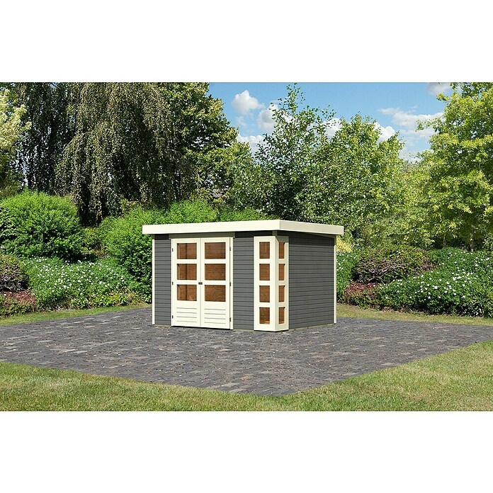 Karibu Gartenhaus Kerko 5 (Außenmaß inkl. Dachüberstand (B x T): 329 x 262 cm, Holz, Terragrau) | BAUHAUS