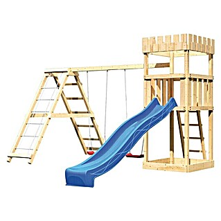 Karibu Kinderspielturm Ritterburg Löwenherz Set 11 (L x B x H: 264 x 415 x 259,5 cm, Natur/Blau)