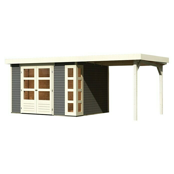 Karibu Gartenhaus 331 Askola Seitendach) Mit T): Dachüberstand | (B Holz, 6 inkl. (Außenmaß x cm, Terragrau, 595,5 x BAUHAUS