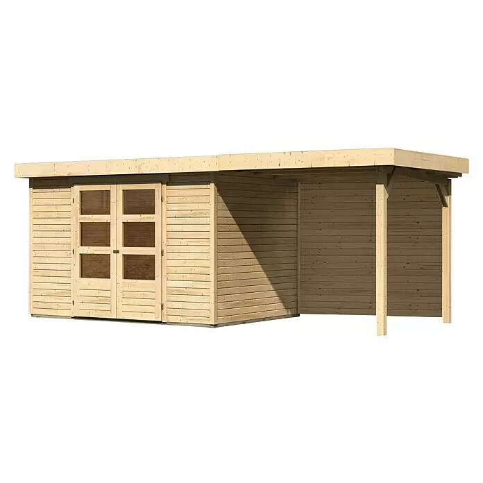 Karibu Gartenhaus Askola 4Außenmaß inkl. Dachüberstand (B x T): 554 x 238 cm, Holz, Natur, Mit Seitendach und Rückwand