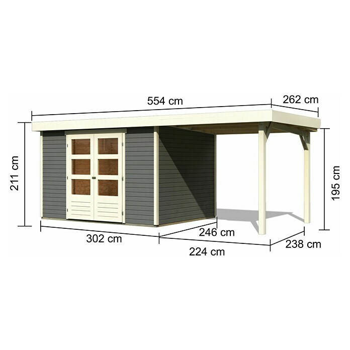 Karibu Gartenhaus Askola 5 (Außenmaß inkl. Dachüberstand (B x T): 554 x 262 cm, Holz, Terragrau, Mit Seitendach) | BAUHAUS