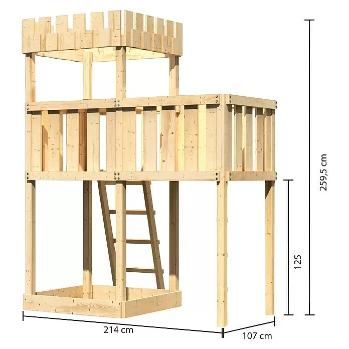 Karibu Kinderspielturm Ritterburg Löwenherz Set 6L x B x H: 107 x 214 x 259,5 cm, Natur