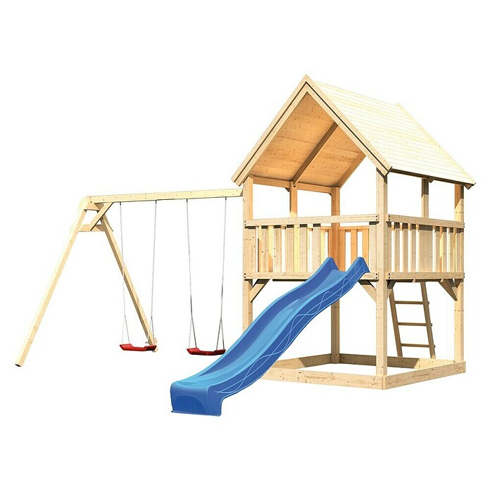 Karibu Kinderspielturm Luis Set 8 (L x B x H: 264 x 440 x 345 cm, Natur/Blau) | BAUHAUS
