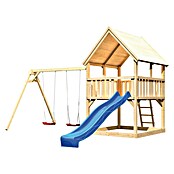 Karibu Kinderspielturm Luis Set 8 (L x B x H: 264 x 440 x 345 cm, Natur/Blau) | BAUHAUS