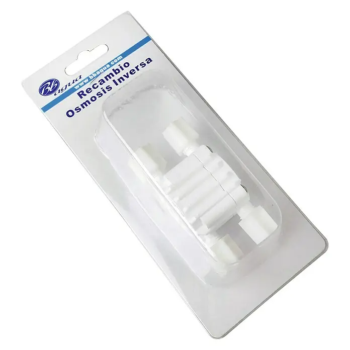 Bb agua Válvula hidráulica EUR - Ámbito de uso: Sistema de agua doméstica - Recambio de ósmosis en blíster. Un componente para sistemas de ósmosis inversa, empaquetado para su venta al por menor.