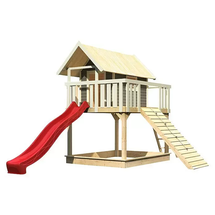 Karibu Kinderspielturm Fidel Set 18L x B x H: 243 x 198 x 329,5 cm, Terragrau/Rot