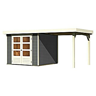 Karibu Gartenhaus Askola 3,5 (Außenmaß inkl. Dachüberstand (B x T): 491 x 262 cm, Holz, Terragrau, Mit Seitendach)