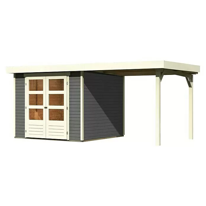 Karibu Gartenhaus Cuno 3Außenmaß inkl. Dachüberstand (B x T): 491 x 262 cm, Holz, Terragrau, Mit Seitendach