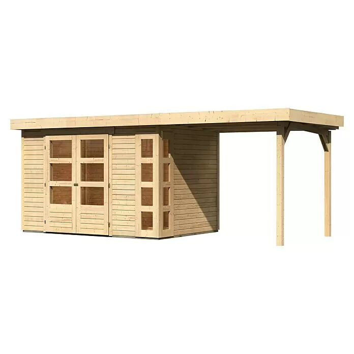 Karibu Gartenhaus Kerko 4Außenmaß inkl. Dachüberstand (B x T): 554 x 238 cm, Holz, Natur, Mit Seitendach