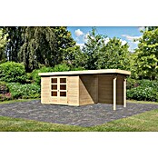 Karibu Gartenhaus Askola 5 (Außenmaß inkl. Dachüberstand (B x T): 554 x 262 cm, Holz, Natur, Mit Seitendach und Rückwand) | BAUHAUS