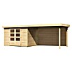 Karibu Gartenhaus Askola 4 (Außenmaß inkl. Dachüberstand (B x T): 591,5 x 238 cm, Holz, Natur, Mit Seitendach und Rückwand) | BAUHAUS