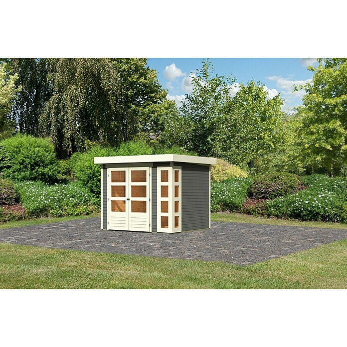 Karibu Gartenhaus Kerko 3 (Außenmaß inkl. Dachüberstand (B x T): 266 x 238 cm, Holz, Terragrau) | BAUHAUS