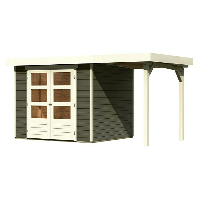 Karibu Gartenhaus Askola 3 (Außenmaß inkl. Dachüberstand (B x T): 418 x 238 cm, Holz, Terragrau, Mit Seitendach)