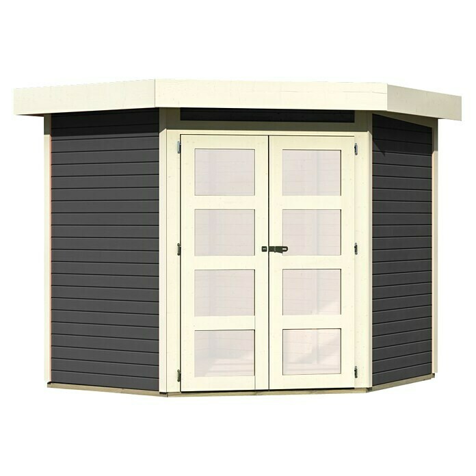 Karibu Gartenhaus Goldendorf 3 (Außenmaß inkl. Dachüberstand (B x T): 242 x 238 cm, Holz, Terragrau, Ohne Seitendach)