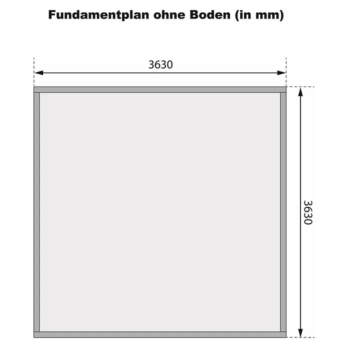 Karibu Gartenhaus Radeburg 3 - Außenmaß inkl. Dachüberstand (B x T): 724 x 393 cm, Holz, Terragrau, Mit Seitendach und Rückwand - Grundriss ohne Boden mit Maßen.