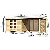 Karibu Gartenhaus Askola 5 (Außenmaß inkl. Dachüberstand (B x T): 591,5 x 262 cm, Holz, Natur, Mit Seitendach, Rück- und Seitenlamellenwand) | BAUHAUS