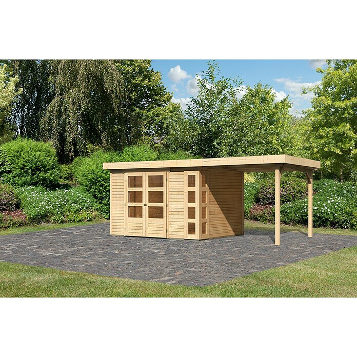 Karibu Gartenhaus Kerko 5 (Außenmaß inkl. Dachüberstand (B x T): 554 x 262 cm, Holz, Natur, Mit Seitendach) | BAUHAUS