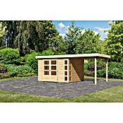Karibu Gartenhaus Kerko 5 (Außenmaß inkl. Dachüberstand (B x T): 554 x 262 cm, Holz, Natur, Mit Seitendach) | BAUHAUS