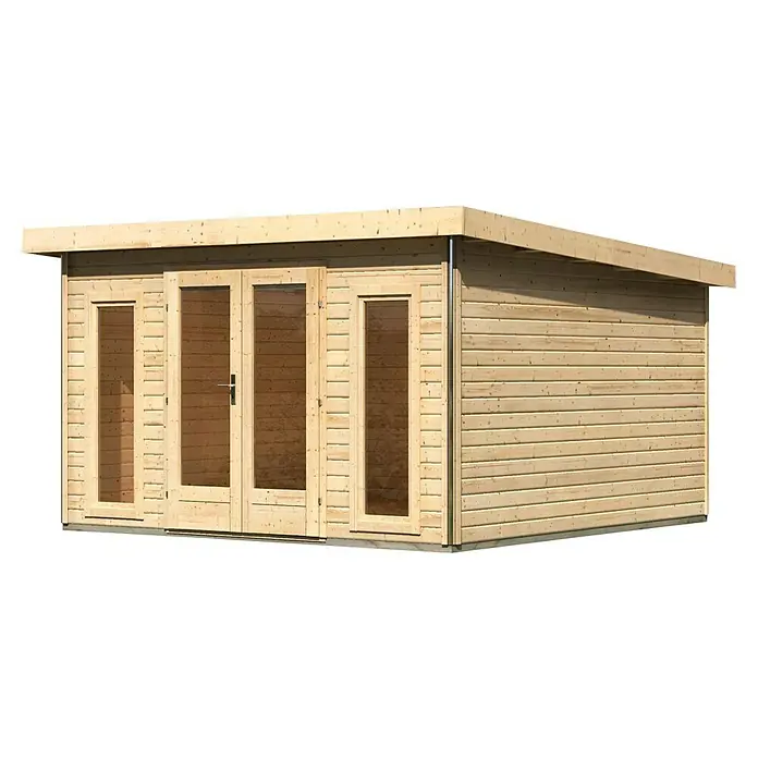 Karibu Gartenhaus Radeburg 3 - Außenmaß inkl. Dachüberstand (B x T): 406 x 393 cm, Holz, Natur - Geräumiges Gartenhaus aus Holz mit Doppeltür und Fenstern. Das Gartenhaus bietet viel Platz und ist ideal für den Garten.