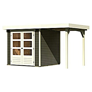 Karibu Gartenhaus Askola 2 (Außenmaß inkl. Dachüberstand (B x T): 395 x 238 cm, Holz, Terragrau, Mit Seitendach)