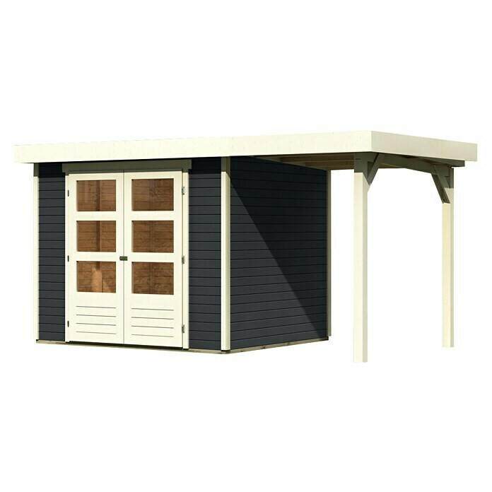 Karibu Gartenhaus Askola 3 (Außenmaß inkl. Dachüberstand (B x T): 418 x 238 cm, Holz, Anthrazit, Mit Seitendach)