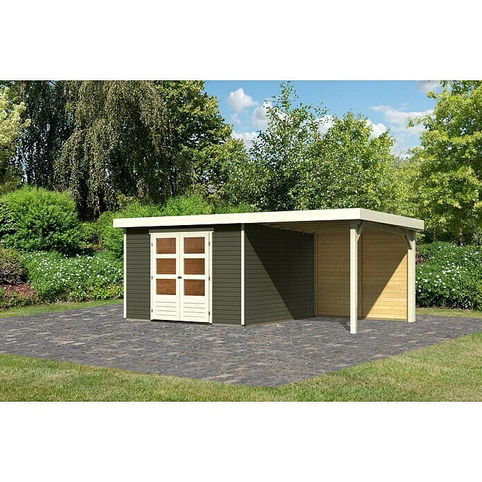 Karibu Gartenhaus Askola 6 (Außenmaß inkl. Dachüberstand (B x T): 558 x 331 cm, Holz, Terragrau, Mit Seitendach und Rückwand) | BAUHAUS