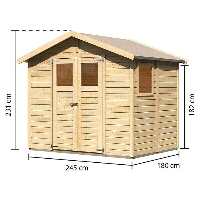 Karibu Gartenhaus Dalin (Außenmaß inkl. Dachüberstand (B x T): 263 x 210 cm, Holz, Natur) | BAUHAUS
