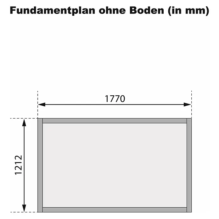 Karibu Gartenhaus Dahme - Außenmaß inkl. Dachüberstand (B x T): 207 x 140 cm, Holz, Natur - Grundriss ohne Boden (in mm) mit Maßen 1770 x 1212.