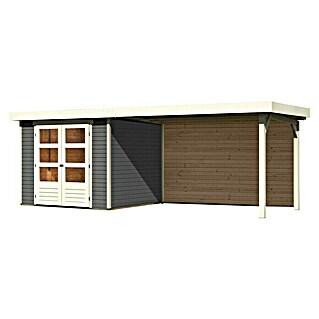Karibu Gartenhaus Askola 3,5 (Außenmaß inkl. Dachüberstand (B x T): 528,5 x 262 cm, Holz, Terragrau, Mit Seitendach und Rückwand)