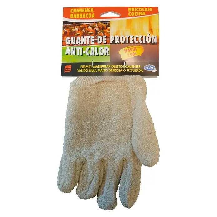 Guantes de trabajo anti-calor - Blanco - Guante de protección resistente al calor para chimenea, barbacoa y cocina, hasta 250°C, apto para mano derecha e izquierda.