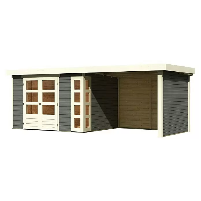 Karibu Gartenhaus Kerko 5Außenmaß inkl. Dachüberstand (B x T): 591,5 x 262 cm, Holz, Terragrau, Mit Seitendach, Rück- und Seitenwand