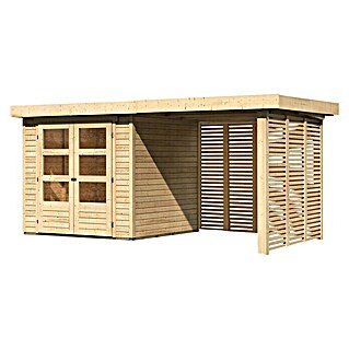 Karibu Gartenhaus Askola 2 (Außenmaß inkl. Dachüberstand (B x T): 467 x 238 cm, Holz, Natur, Mit Seitendach, Rück- & Seitendach)