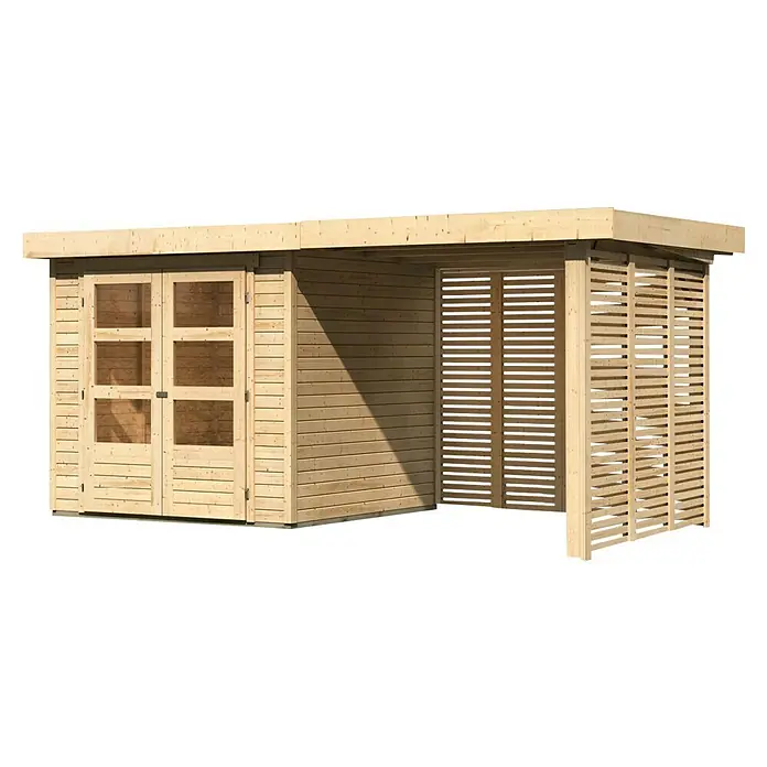 Karibu Gartenhaus Askola 2Außenmaß inkl. Dachüberstand (B x T): 467 x 238 cm, Holz, Natur, Mit Seitendach, Rück- & Seitendach