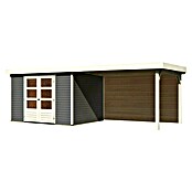 Karibu Gartenhaus Askola 5 (Außenmaß inkl. Dachüberstand (B x T): 591,5 x 262 cm, Holz, Terragrau, Mit Seitendach und Rückwand) | BAUHAUS