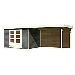 Karibu Gartenhaus Askola 5 (Außenmaß inkl. Dachüberstand (B x T): 591,5 x 262 cm, Holz, Terragrau, Mit Seitendach und Rückwand)