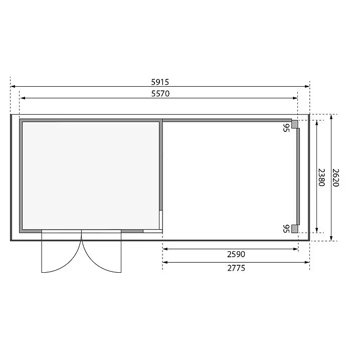 Karibu Gartenhaus Kerko 5Außenmaß inkl. Dachüberstand (B x T): 591,5 x 262 cm, Holz, Natur, Mit Seitendach und Rückwand