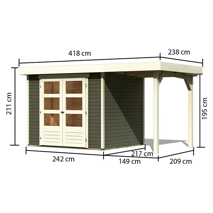 Karibu Gartenhaus Askola 3 (Außenmaß inkl. Dachüberstand (B x T) 418 x