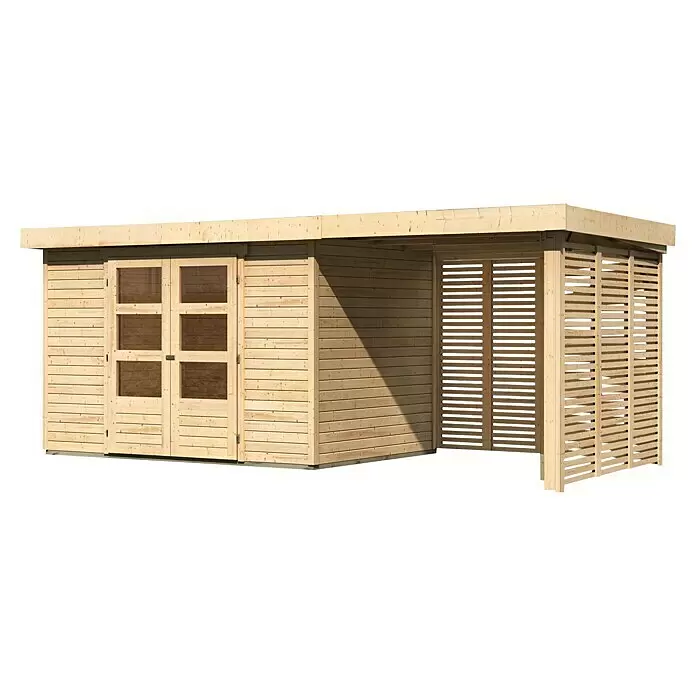 Karibu Gartenhaus Askola 4Außenmaß inkl. Dachüberstand (B x T): 554 x 238 cm, Holz, Natur, Mit Seitendach, Rück- und Seitenwand